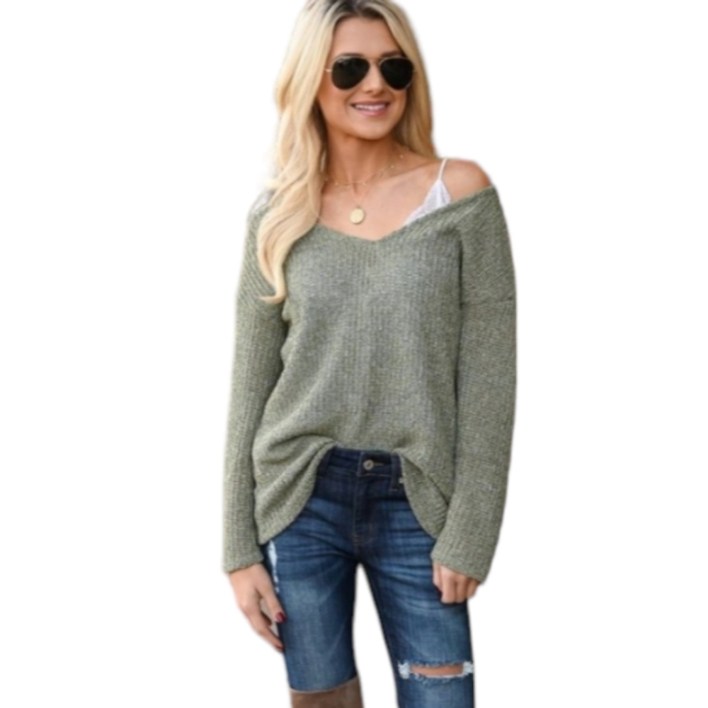 NWT Sweater Womens Large Long Bell Sleeves Green Knit Top Boutique Brand New